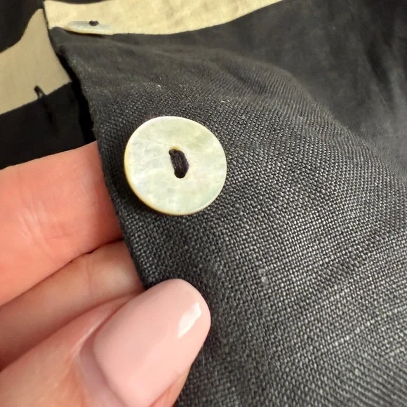 Joe 100% Linen Button Up Back Striped Black Top Large Neutral Luxury Summer - Picture 3 of 13